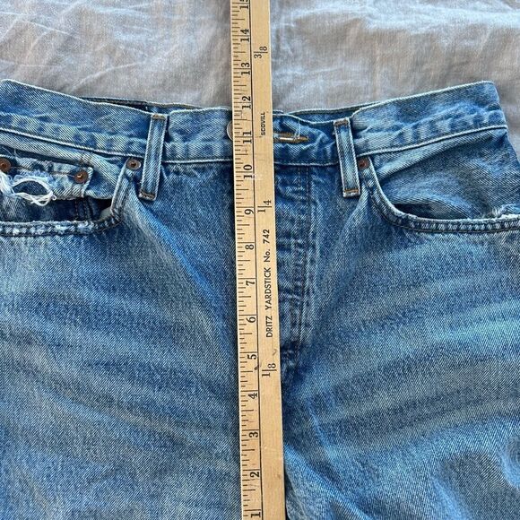 REDONE Originals Low Slung Crop Original Rigid Distressed Button Fly Blue Sz 26 - Picture 8 of 8